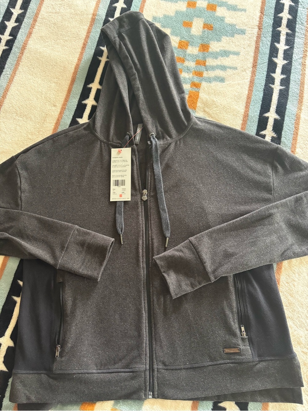 Sweaty Betty Charcoal Gray Full‑Zip portobello Hoodie XL extra large